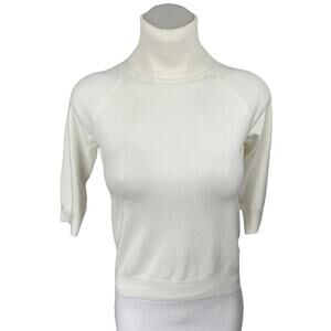 Zara Women's White Short Sleeve Turtleneck Knit Sweatshirt Sweater Top Size S